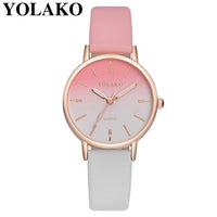 Drop Shipping Women Gradient Rainbow Design Watch Casual Luxury Fashion Leather Sport YOLAKO Quartz Wrist Watch Relogio Feminino