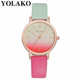 Drop Shipping Women Gradient Rainbow Design Watch Casual Luxury Fashion Leather Sport YOLAKO Quartz Wrist Watch Relogio Feminino