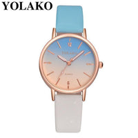 Drop Shipping Women Gradient Rainbow Design Watch Casual Luxury Fashion Leather Sport YOLAKO Quartz Wrist Watch Relogio Feminino