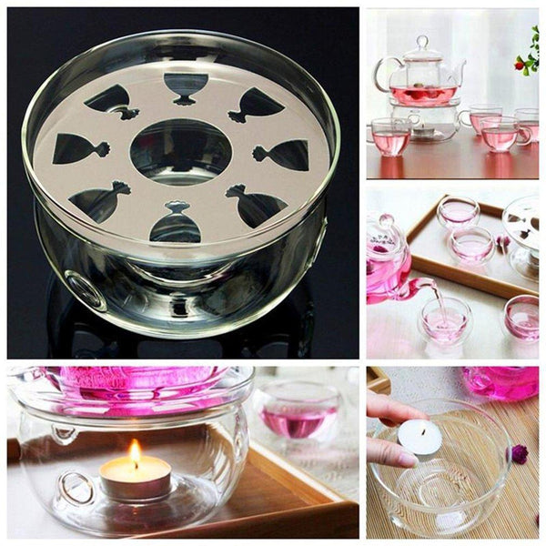 Heat-Resisting Teapot Warmer Base Clear Borosilicate Glass Round Shape Insulation Tealight Portable Teapot Holder