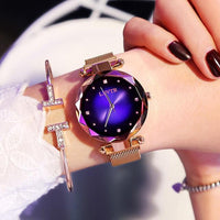 Luxury Rose Gold Women Watches Fashion Diamond Ladies Starry Sky Magnet Watch Waterproof Female Wristwatch For Gift Clock 2019