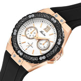 MISSFOX Women's Watches Chronograph Rose Gold Sport Watch Ladies Diamond Blue Rubber Band Xfcs Guessing Female Quartz Wristwatch