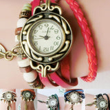 Style Quartz Women Top Brand  Fashion Women Children Retro LeatherWinding Bracelet Leaf Pendant Watch