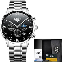 Top Luxury Brand LIGE Men Sport Watch Waterproof Casual Watch Quartz Military Leather Steel Men's Wristwatches Relogio Masculino