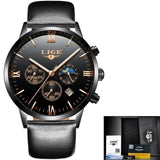 Top Luxury Brand LIGE Men Sport Watch Waterproof Casual Watch Quartz Military Leather Steel Men's Wristwatches Relogio Masculino