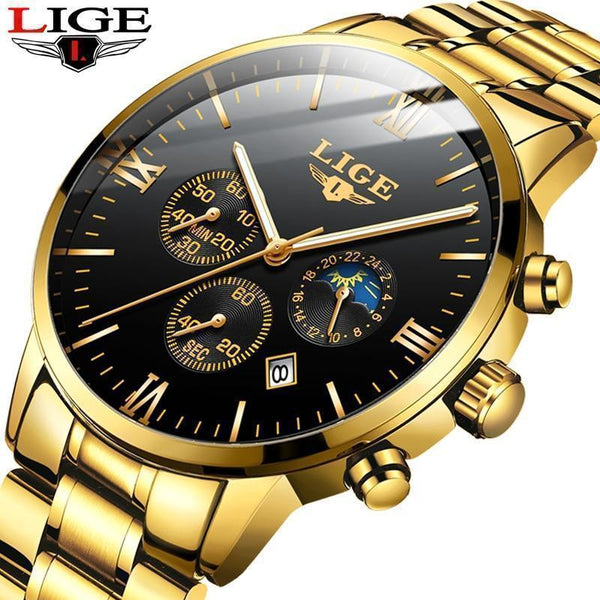 Top Luxury Brand LIGE Men Sport Watch Waterproof Casual Watch Quartz Military Leather Steel Men's Wristwatches Relogio Masculino