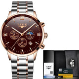 Top Luxury Brand LIGE Men Sport Watch Waterproof Casual Watch Quartz Military Leather Steel Men's Wristwatches Relogio Masculino