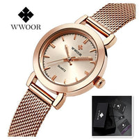 WWOOR Women Dress Watches Luxury Brand Ladies Quartz Watch Stainless Steel Mesh Band Casual Gold Bracelet Wristwatch reloj mujer