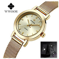 WWOOR Women Dress Watches Luxury Brand Ladies Quartz Watch Stainless Steel Mesh Band Casual Gold Bracelet Wristwatch reloj mujer