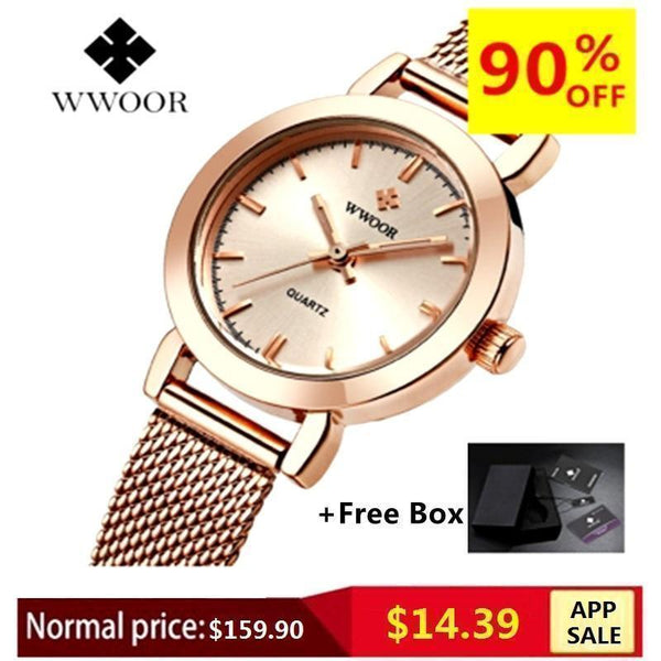 WWOOR Women Dress Watches Luxury Brand Ladies Quartz Watch Stainless Steel Mesh Band Casual Gold Bracelet Wristwatch reloj mujer